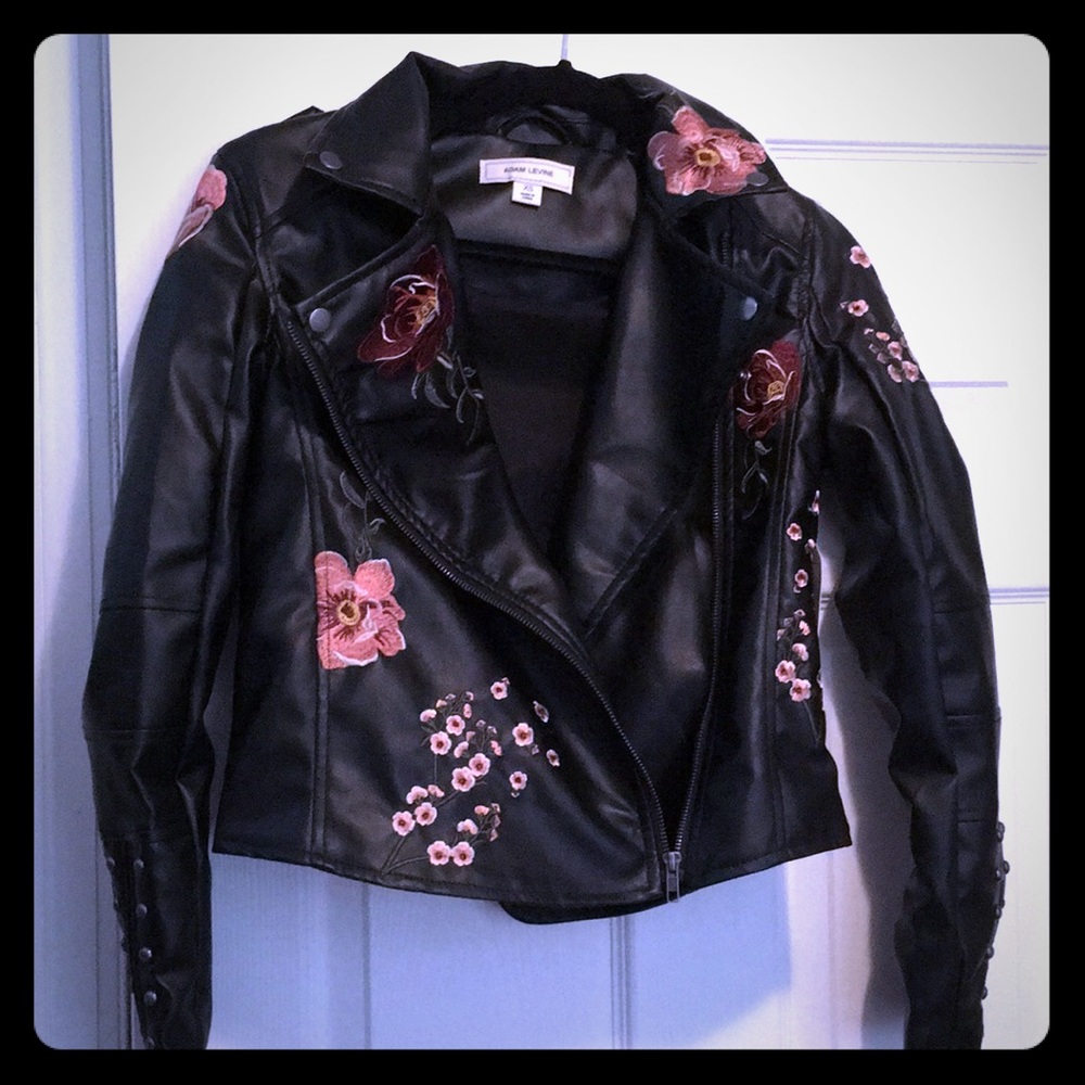 #leatherjacket#embroidered# floral#adamlevine
